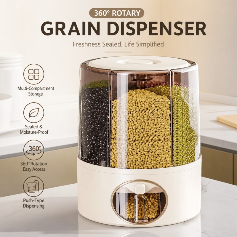 Food Storage No Pantry - 360 Rotary Grain Dispenser Multi-Compartment Cereal