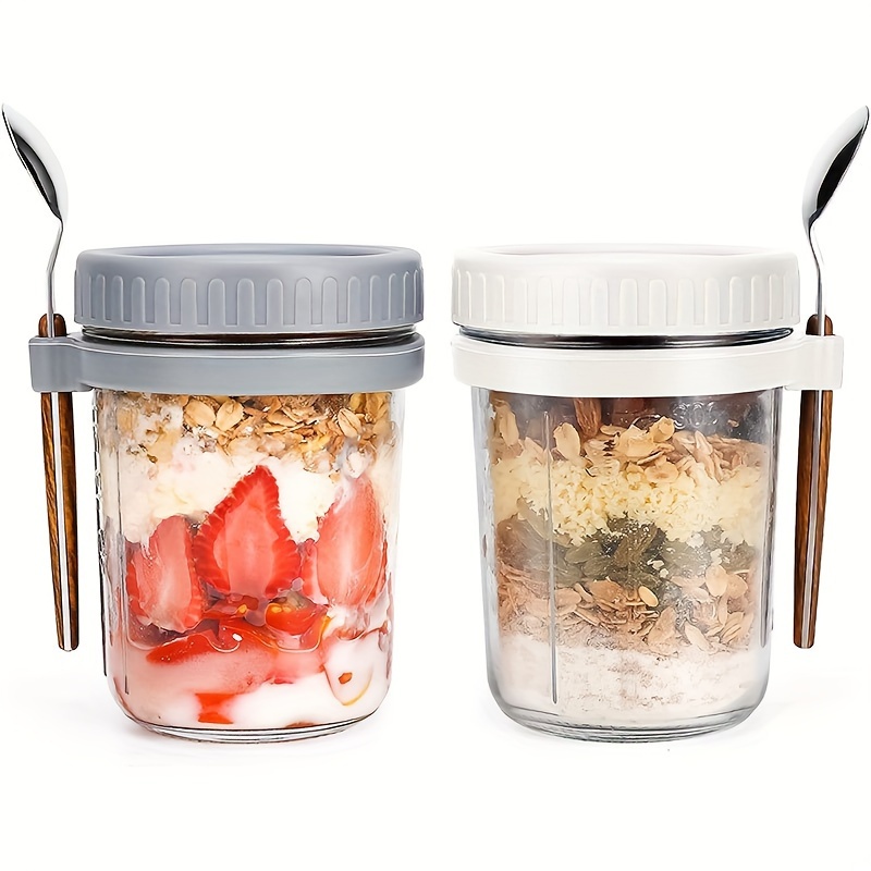 Food Storage Glass Set - 1pc/2pcs Glass Oatmeal Cup, Overnight Oats