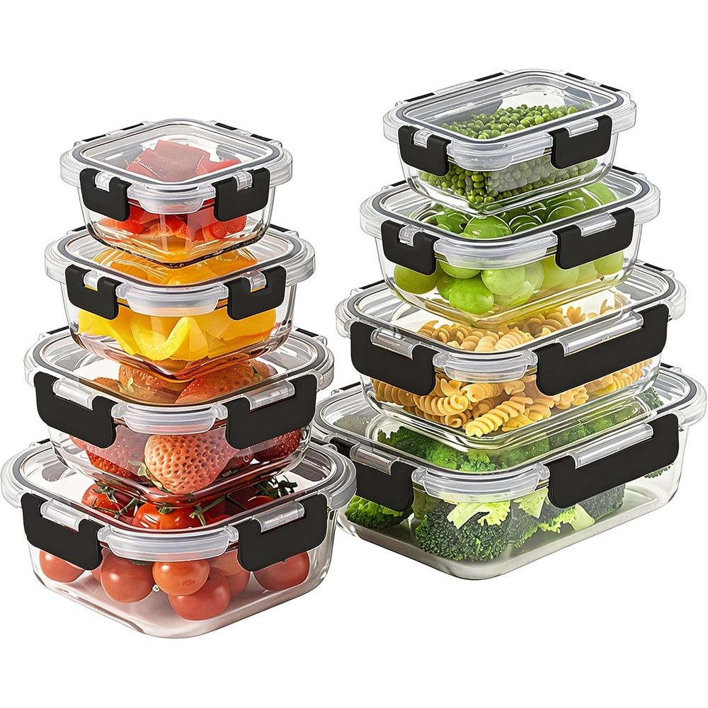 Food Storage Glass Set - 8-Piece Borosilicate Glass Food Storage Set