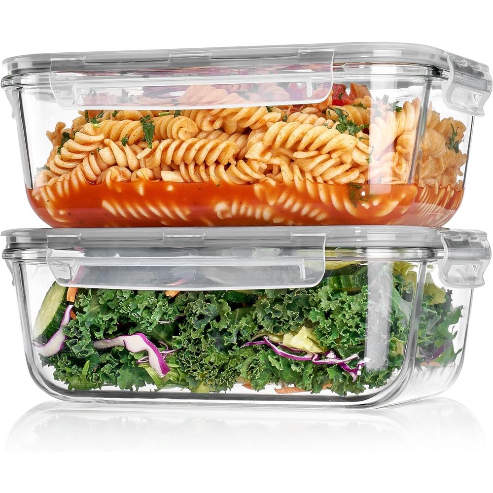Food Storage Glass Container Set - 1860ml/63oz Large Glass Storage Containers with