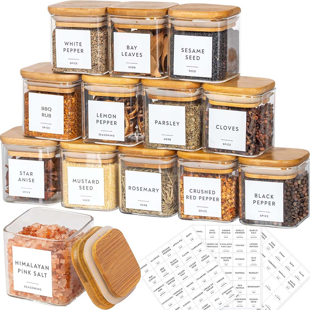 Food Storage Jar Labels - 5oz Glass Jars Set with Spice