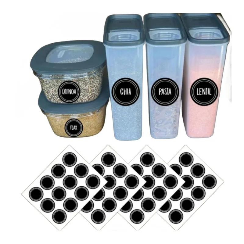 Food Storage Jar Labels - Waterproof Reusable Round Blackboard Stickers, Blank