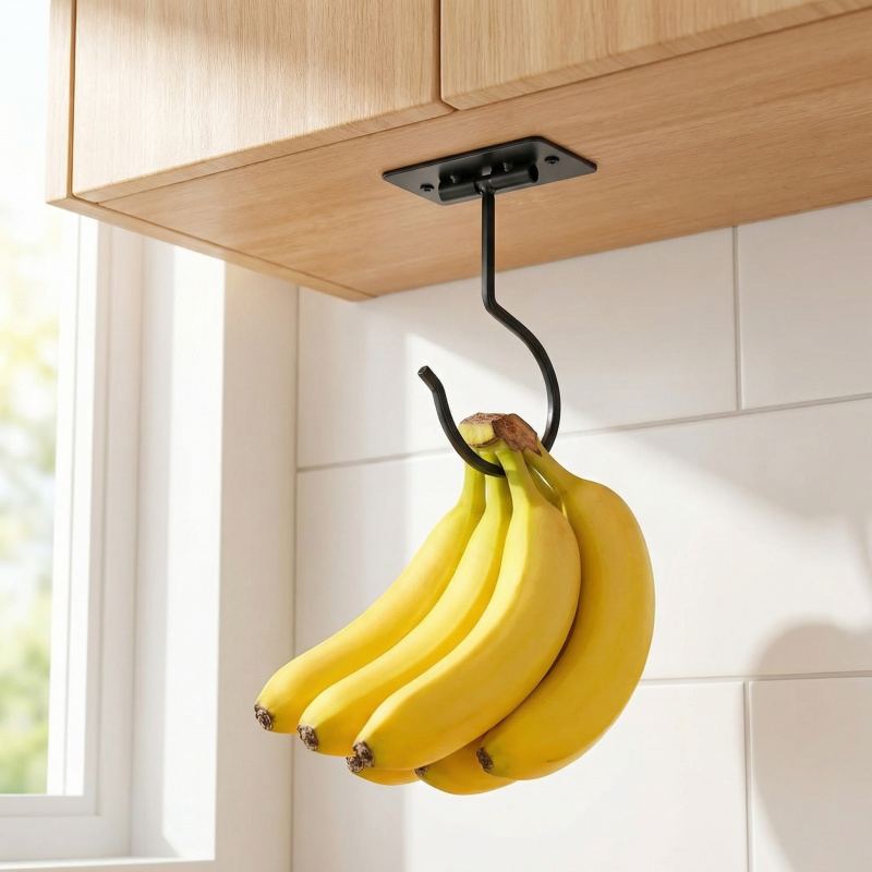 Food Storage In The Kitchen - Black Metal Self-Adhesive Banana Hook Foldable